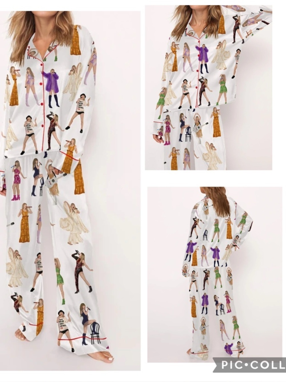 Taylor Swift Inspired White Multi Satin Pajama Set Eras Print Size Large NWOT